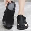 Men Leather Water Beach Sandals Summer Outdoor Casual Closed Toe Sports Sandals Non Slip Soft Hiking Wading Sneakers Comfortable
