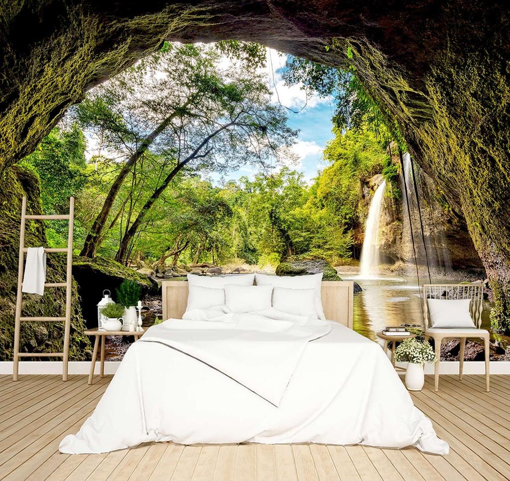 Fantasy Forest Tapestry, Dreamy Enchanted Wall Art with Glowing Bridge & Butterflies for Cozy Bedroom & Aesthetic Spaces