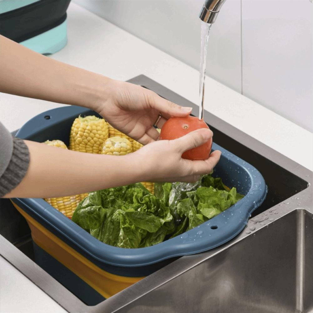Raised Base Foldable Fruit Vegetable Washing Basket Double Layer Sink Strainer Colander  Tableware
