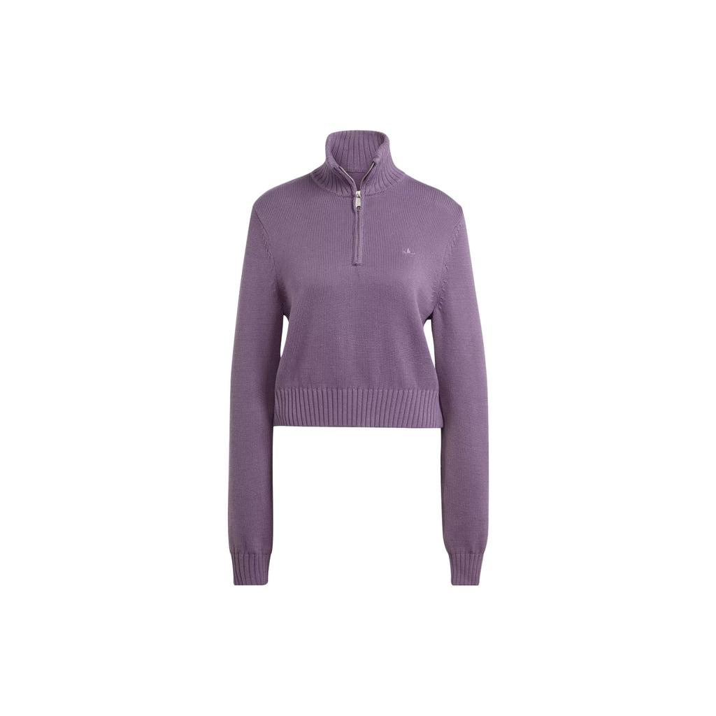 Adidas Originals Premium Essentials Half-Zip Long Sleeve Knit Top Women Tops Dark-Grey Violet IJ8296
