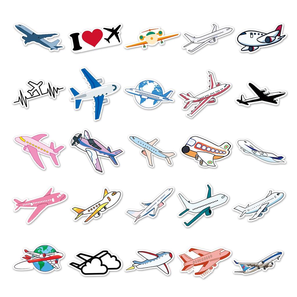 50 Airplane Cartoon Stickers: Cute, Waterproof Travel & Luggage Decals