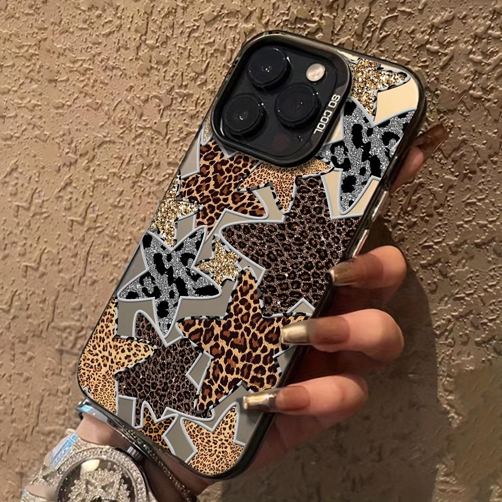 Material Phone Case for iPhone 16 17 Cases iPhone 16e 15 14 13 12 11 Pro Max XS X XR 7 8 Plus Black Leopard Print Star Cover
