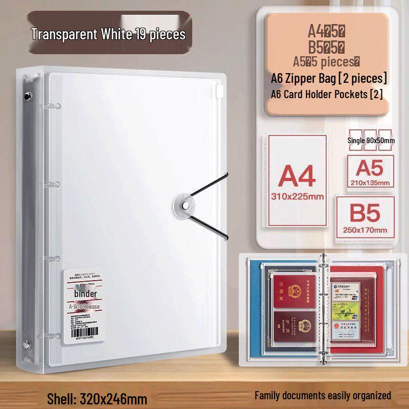 Portable Family Document Organizer: Loose-leaf, Multifunctional, Transparent, Large-Capacity Album for Birth Certificates & Household Records.