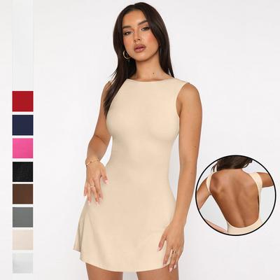 Women's Solid Color Backless Sleeveless Dress