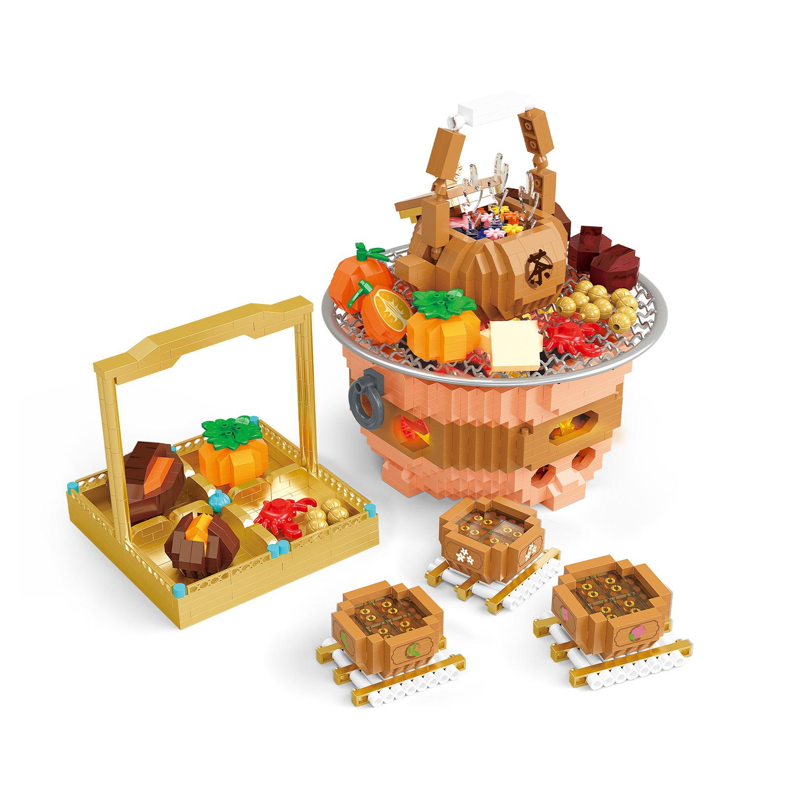 

Приготовление чая вокруг плиты, собранные из микрочастиц строительные блоки, китайские украшения, детские развивающие игрушки Without box