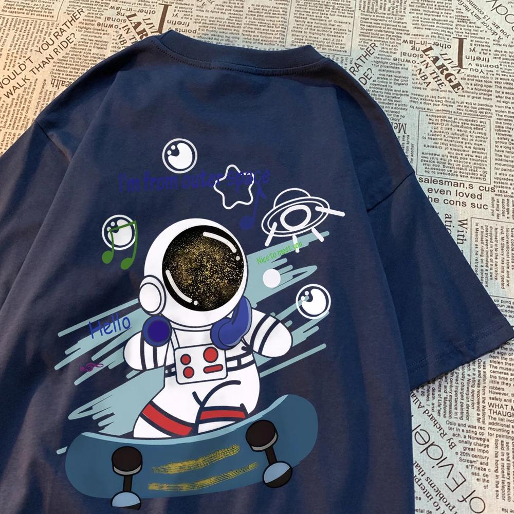 I'M From Outer Space Skateboarder Astronaut Men Clothing Hip Hop T Shirts Harajuku Tops Cotton Breathable Tops Loose Clothing