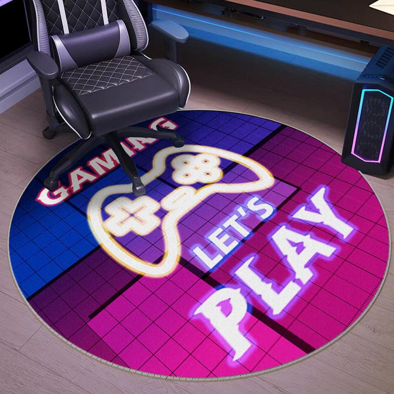 Gaming Console Round Rug Non-Slip Floor Mat for Home Office Living Room Bedroom Machine Washable Round Carpet for Gamers Decor