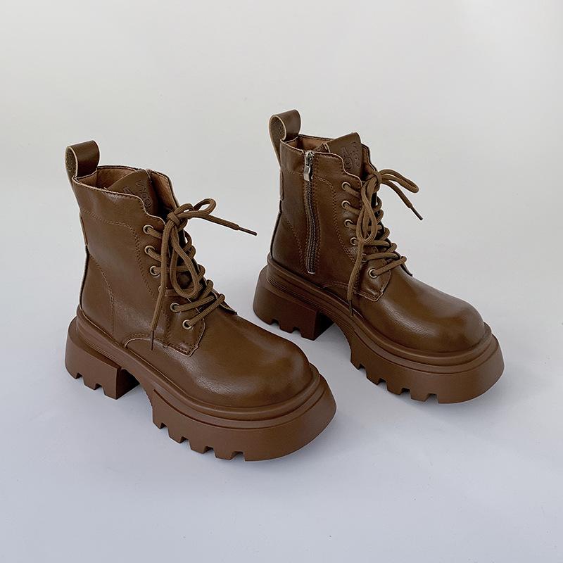 

White British style thick heel platform Martin boots women s 2025 new autumn small versatile height-increasing short boots 40 хаки