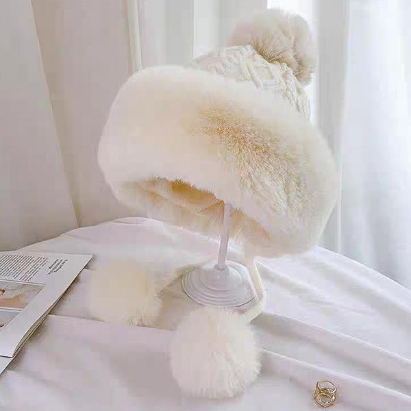 WTEMPO Furry Warm Plush Outdoor Ski Hats with Balls Women's Verstaile Casual Retro Elegant Women's Autumn Winter Cold-proof Windproof Solid Color Hats