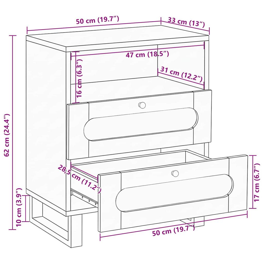 Nightstand Natural 50 x 33 x 62 cm Solid Mango Wood
