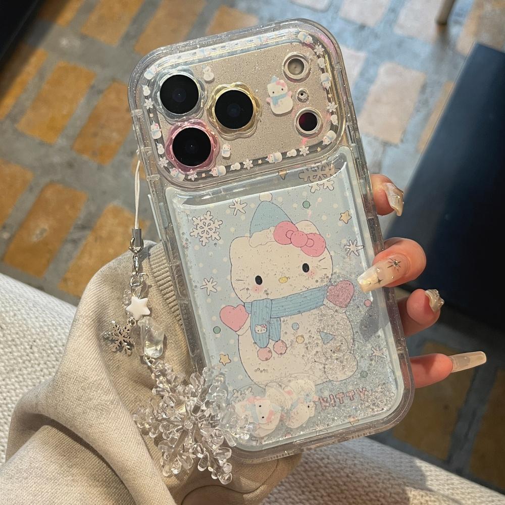 Beautiful Flower Flowing Sand Snowman KT  Is Suitable For Apple Phone Case 17 Pro 16 15 14 Pro Max Phone Case With Accessories