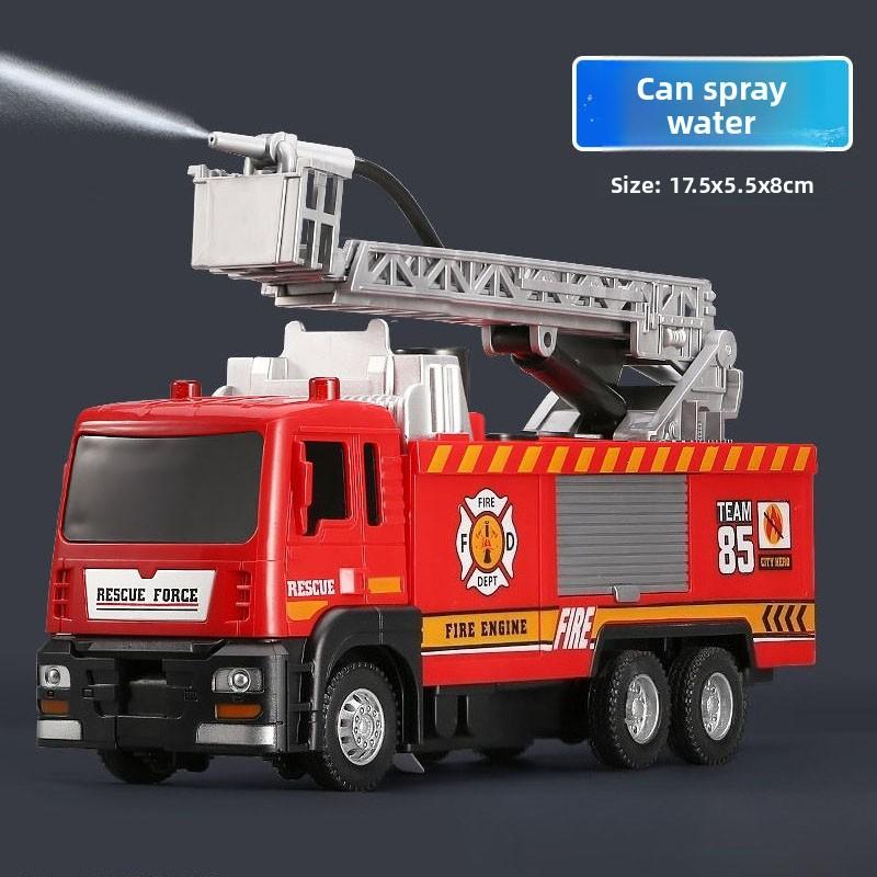 Model Car Vehicle 1:32 Spray Fire Truck Water Spray Ladder Trucks Toy Sound Light Pull Back Doors Opened Collection Boys Gift