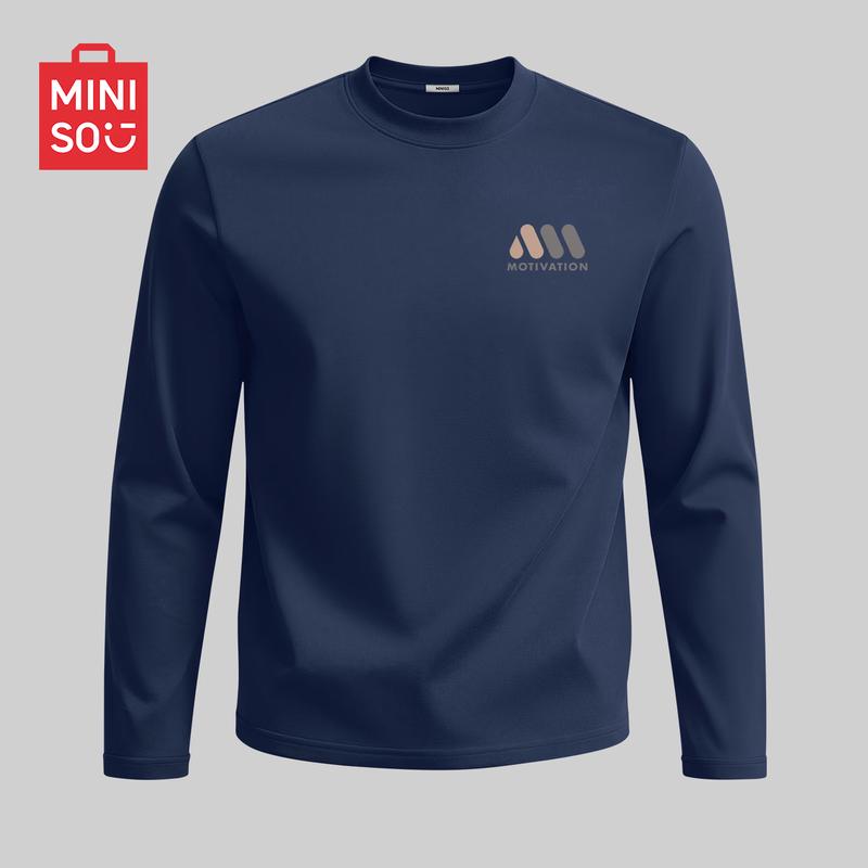 MINISO Men's Heavyweight Long-Sleeve Crewneck Cotton T-Shirt