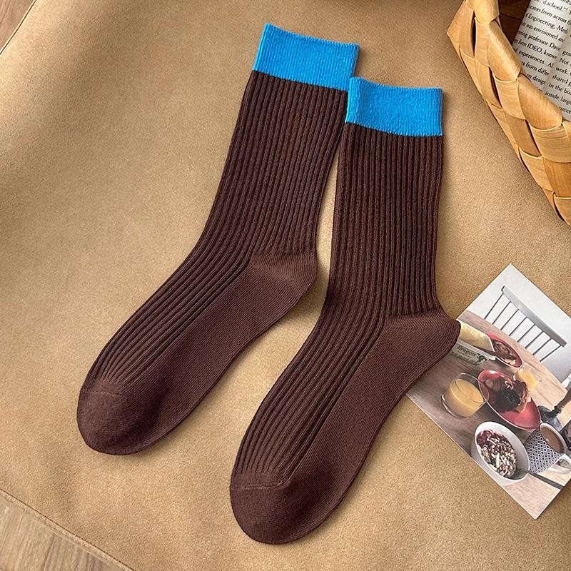 Socks Pure Cotton Medium Tube Socks Season Trendy Retro Color Matching European And American Style Double Needle Boneless Cotton Stacking Socks