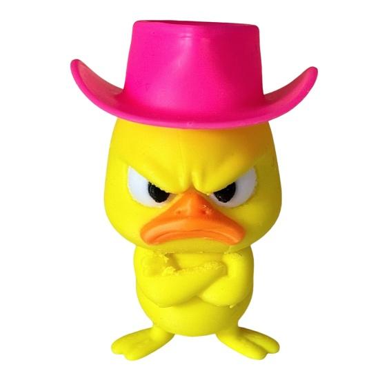 Fun Office Desk Toys Angry Duck Figurine, 3D Printed Yellow Decoration with Cowboy Funny Decor Hat, Little Animal Ornament for Home Desktop,