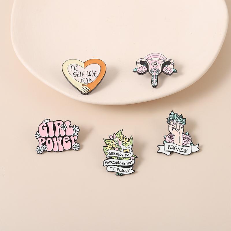 Girl Power Enamel Pins Custom Self Love Club Uterus Brooches Lapel Badges Feminism Fist Jewelry Gift for Women Friends