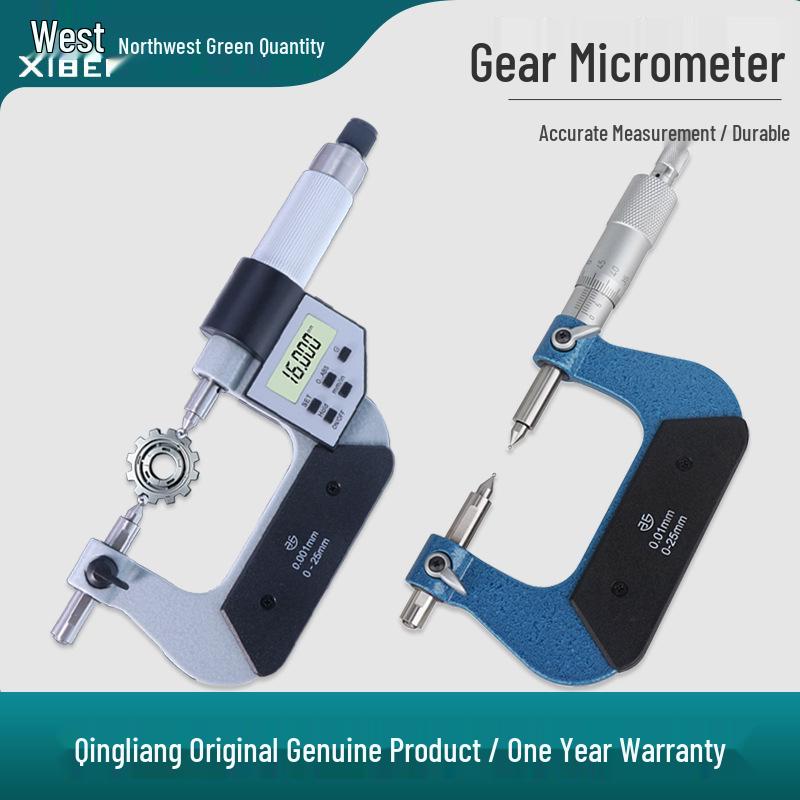 Blue Qinghai Electronic Digital Micrometer Caliper with Interchangeable Gear Modulus & Ball Head for Measuring Center Distance. Mechanical 0-25mm No Probe