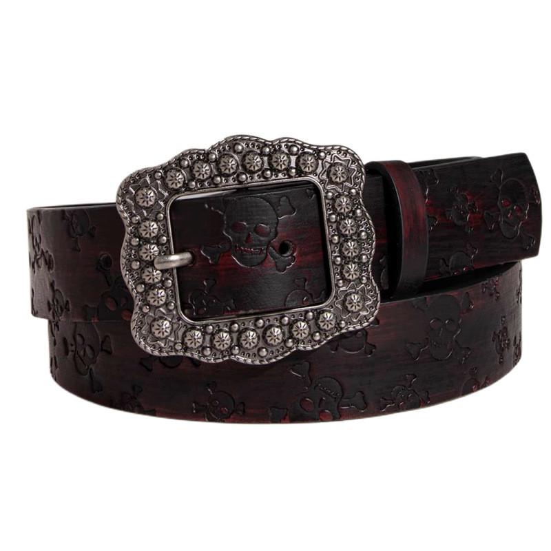 Oldworld Inspired Faux Leather Belt With Engraved Pattern And Pin Buckle For Women