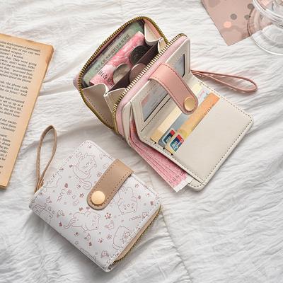 1pc Cat Girls Wallet Short Id Bank Card Holder Money Bag Japanese Student Zipper Wallets Key Storage Purse Coin Purse for Women