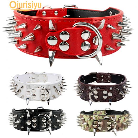 Buy Wide Sharp Spiked Studded Dog Collar For Medium Large Pet Pitbull at affordable prices