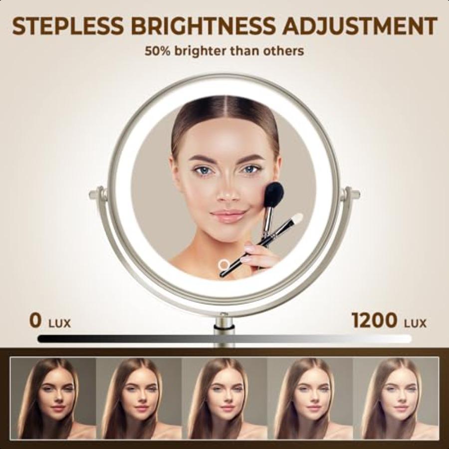 8 Wall Mounted Lighted Makeup Mirror 3000mAh Rechargeable Double Sided 1X 10X Magnifying Mirror with Hook 3 Color Lights Touch