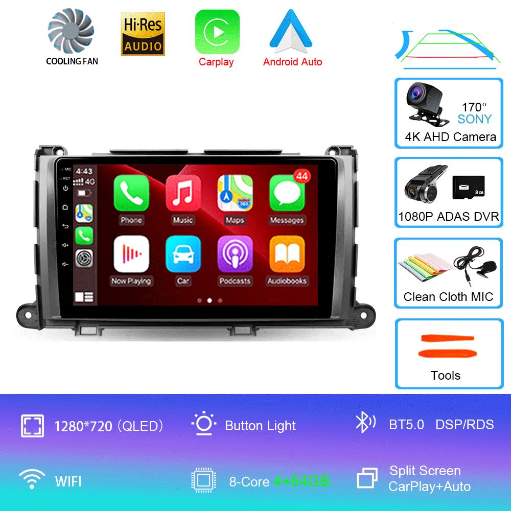 For Toyota Sienna 3 XL30 2010 - 2014 Car Radio Android 14 Carplay Auto 2K Screen Multimedia Video Player 2 Din Autoradio Stereo