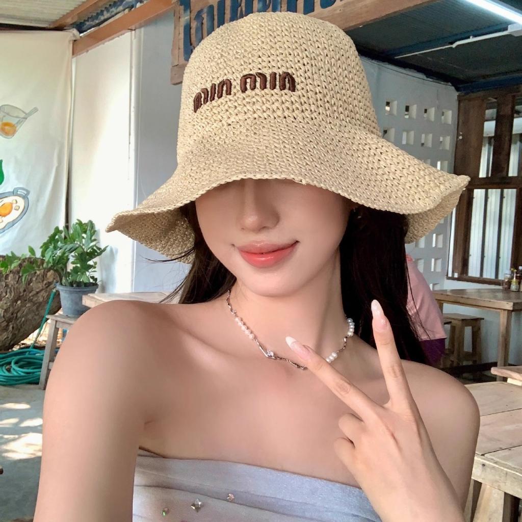 Summer new sun hat women's South Korea Dongdaemun weaving hollowed out after split fork sun protection hat fisherman hat children