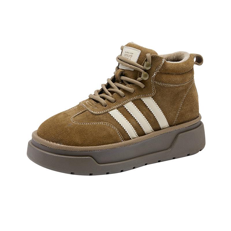 2025 autumn new leather German training shoes women's Korean version thick-soled lace-up Forrest Gump shoes thick-soled soft-soled velvet casual shoes