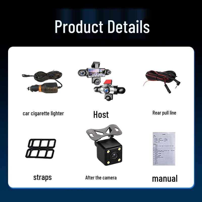 360° Panoramic Dash Cam with 5-Way HD, Night Vision, Loop Recording, Parking Monitor, Mobile App Connectivity