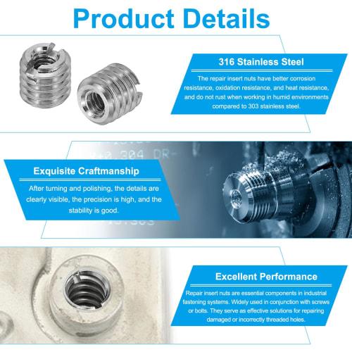 PATIKIL Insert Nuts, 5pcs M8 x M6 x 10mm, Reducer Nuts, Insert Nut Sleeves, Self-Tapping Embedded Nuts, 316 Stainless Steel, Slotted, for Screw Repair