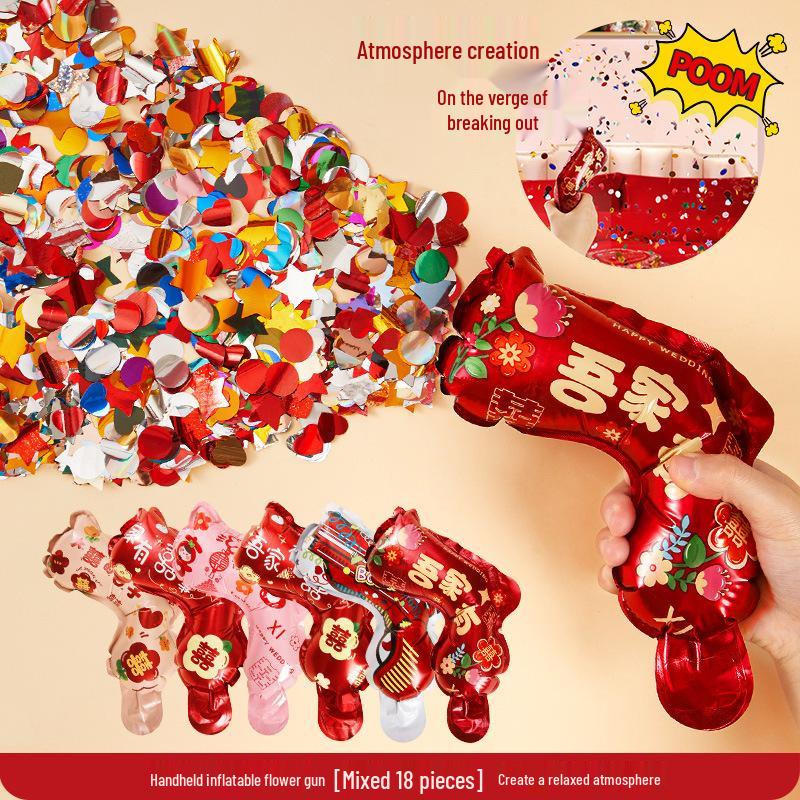 Creative Wedding Atmosphere Confetti Cannons - Handheld Inflatable Flower Spray Props for Photos and Games