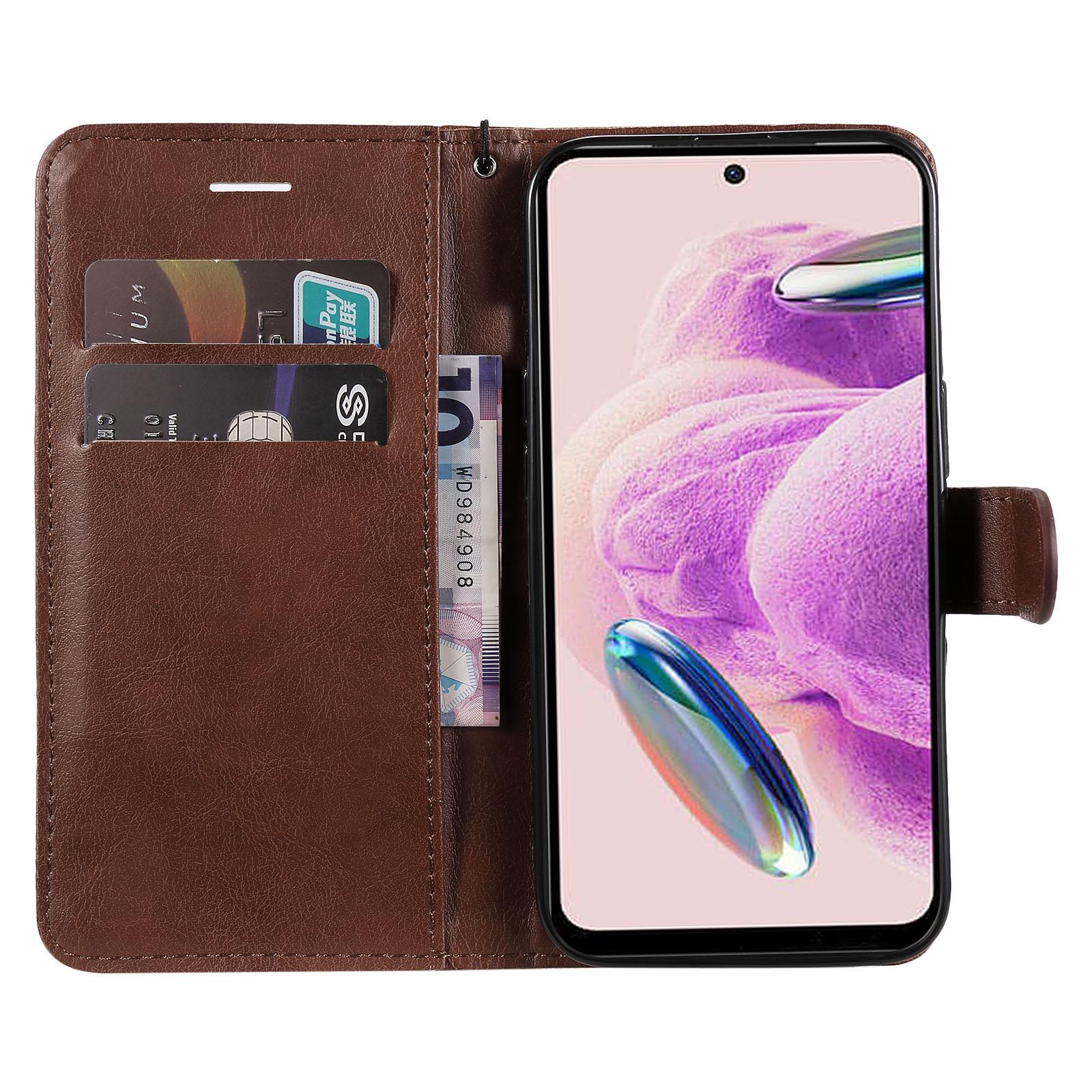 

For Xiaomi Redmi Note 12S 4G/Note 11 4G (Qualcomm)/Note 11S 4G Case Solid Color Leather Mobile Cover Wallet Stand with Strap Brown