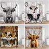 Funny Bathing Animals Shower Curtains Highland Cattles Cow Battub Printing Bathroom Decorations Cartoon Polyester Bath Curtain