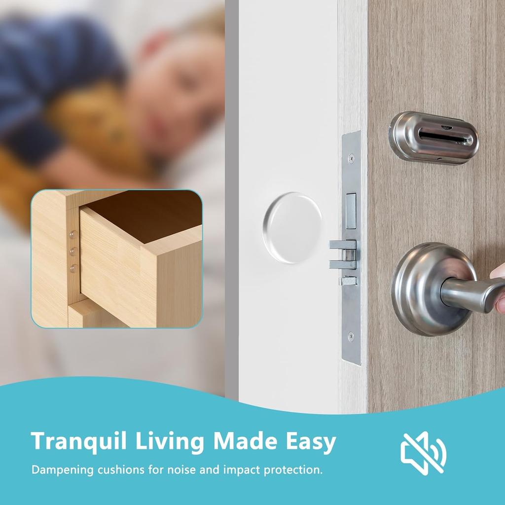 Clear Door Stoppers for Wall, LveSunny 8Pcs1.65 Door Handle Stopper and 90pcs CabinetDoor Bumper Clear, Door Protector, RubberBumpers Self Adhesive