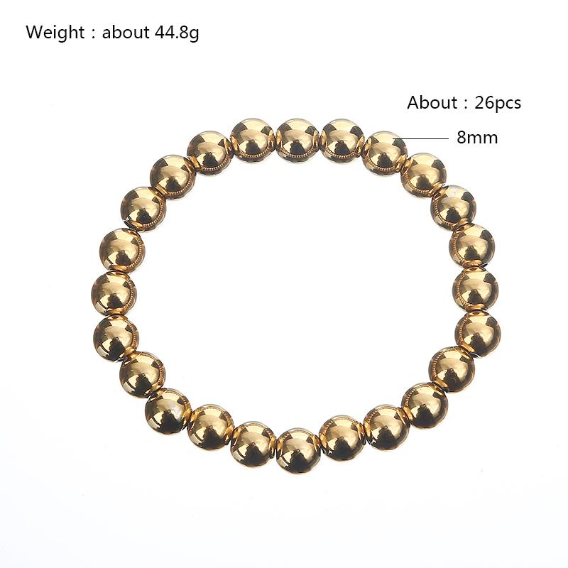 Fashion Jewelry Gold Plated Waterproof Metal Ball High Quality Smooth Diameter 3/4/6/8mm Elastic Stainless Steel Bracelet