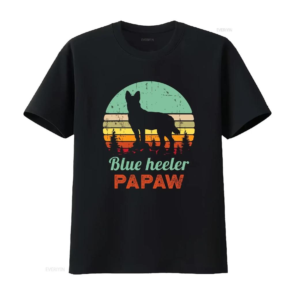 Blue Heeler Pops T Shirt Dog Dad Australian Cattle Fathers Day vintage Washed homme Slightly Casual Unisex Breathable