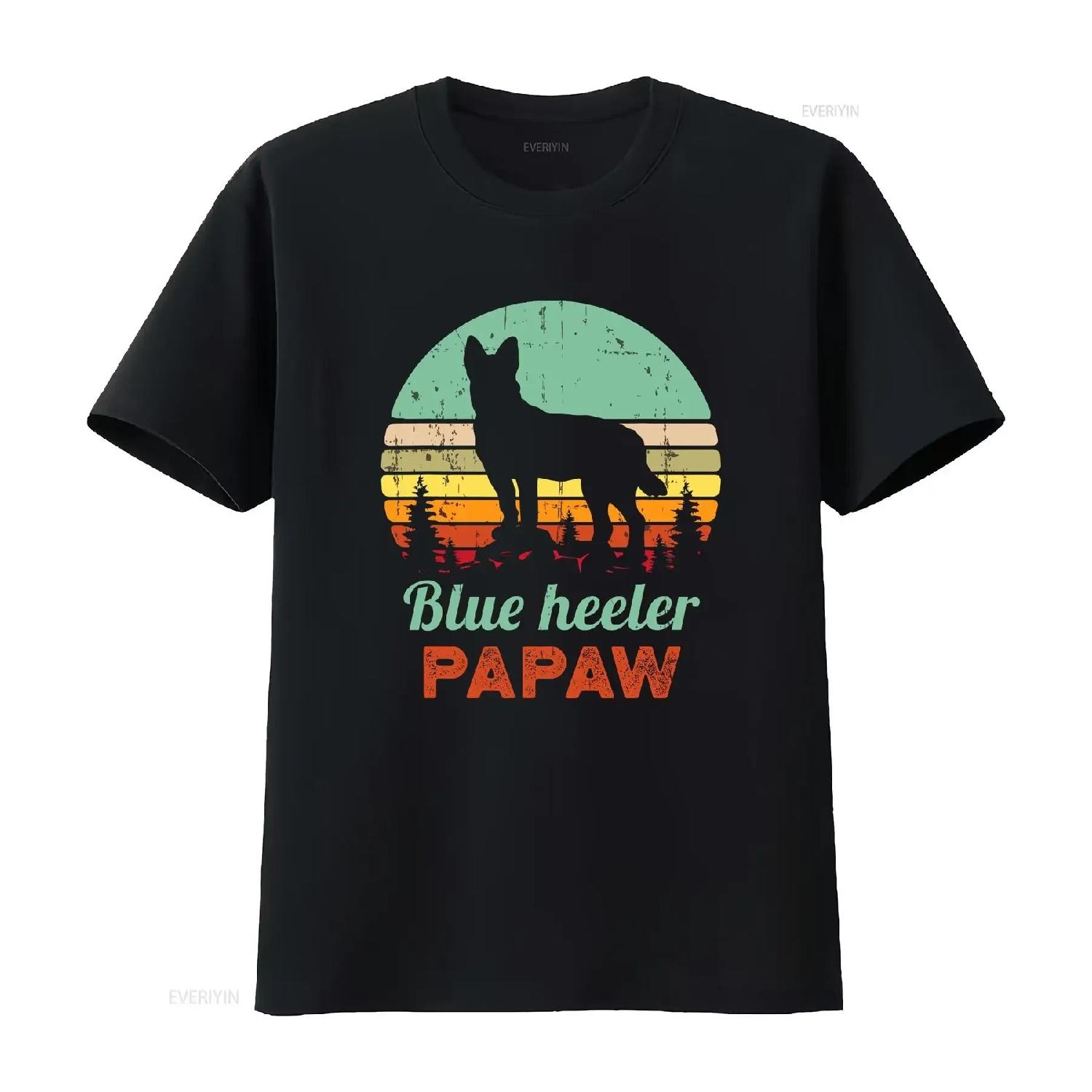 

Blue Heeler Pops T Shirt Dog Dad Australian Cattle Fathers Day vintage Washed homme Slightly Casual Unisex Breathable XXXXXL чорний