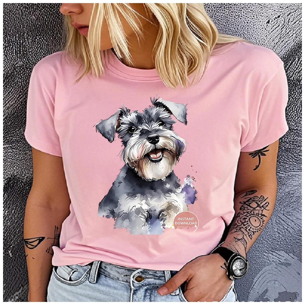 Polyester 100% Pet Lover Women Short Sleeve T-Shirt Poodle Dog My Best Friend Graphic Casual Tee
