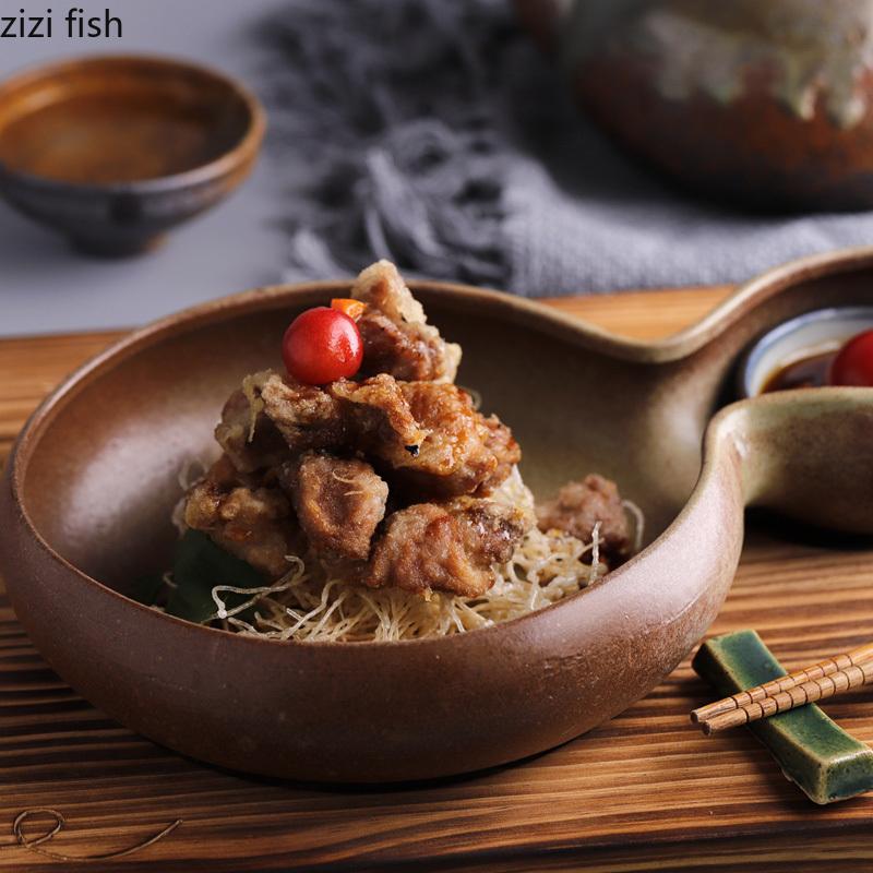 Gourd Shaped Ceramic Dining Plate Dry Ice Tray Hotel Tableware Sashimi Plates Serving Plate Dessert Bowl Fruit Plates Salad Bowl