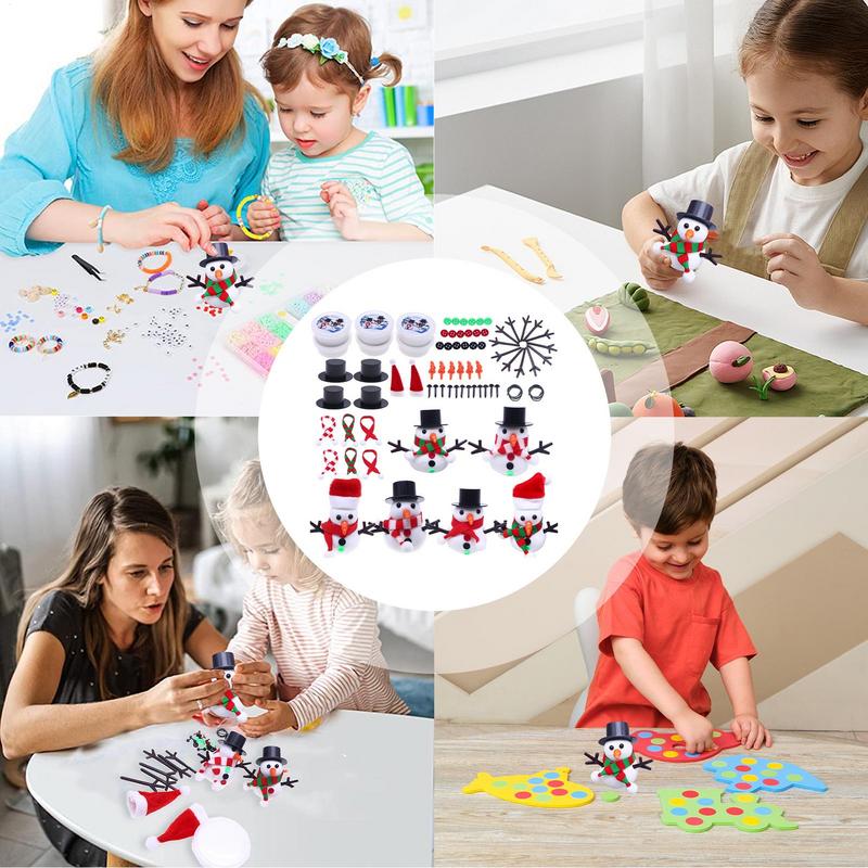 DIY Christmas Snowman Kit Carrot Noses Tiny Buttons Mini Black Red Magician Hats Trigeminal Hand Air Dry Clay Modeling Crafts