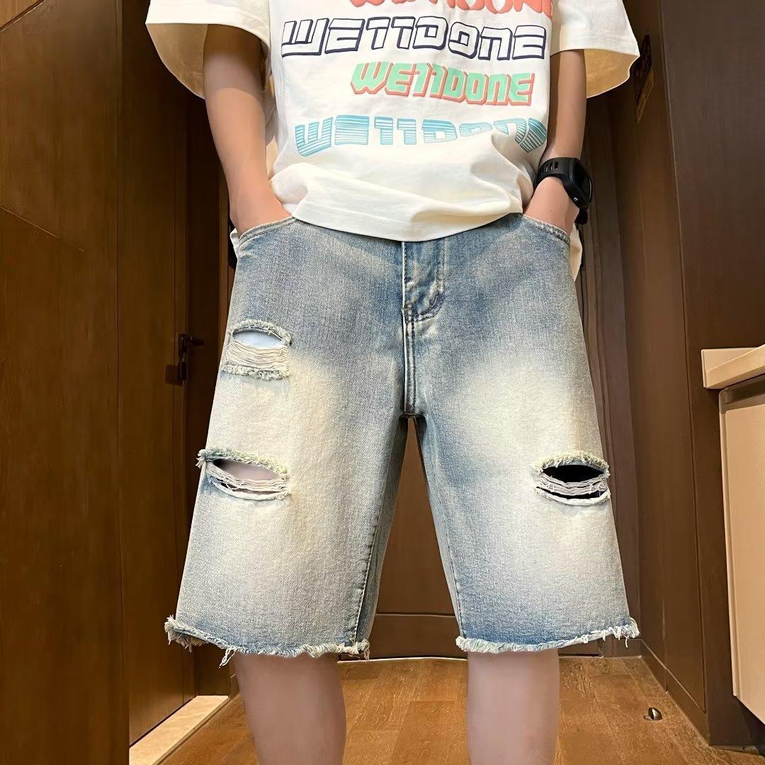 Джинсовые шорты JYL для мужчин Американский винтаж Необработанный край Рваные Летние Модные Свободные Джинсовые Брюки S