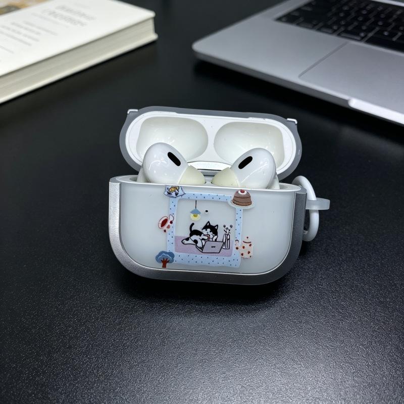 Cartoon electroplated photo frame beach puppy for Apple Bluetooth headset case AirPods1 Bluetooth Pro1/1