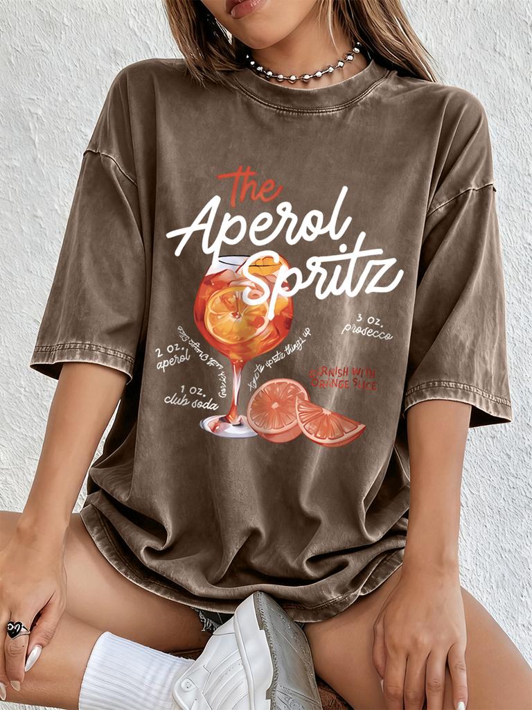 Aperol Spritz Lemon Prints Washed TShirts Womens Cotton Oversized T Shirt Summer Soft Short Sleeve Tops Hip Hop ONeck Clothes