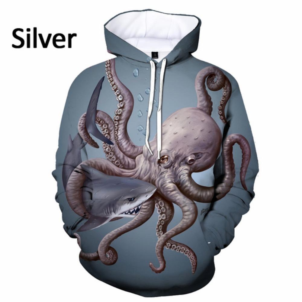 

2022 Последние мужские и женские повседневные модные толстовки с длинными рукавами с 3D-принтом крутой принт осьминога с капюшоном пуловер топ M
