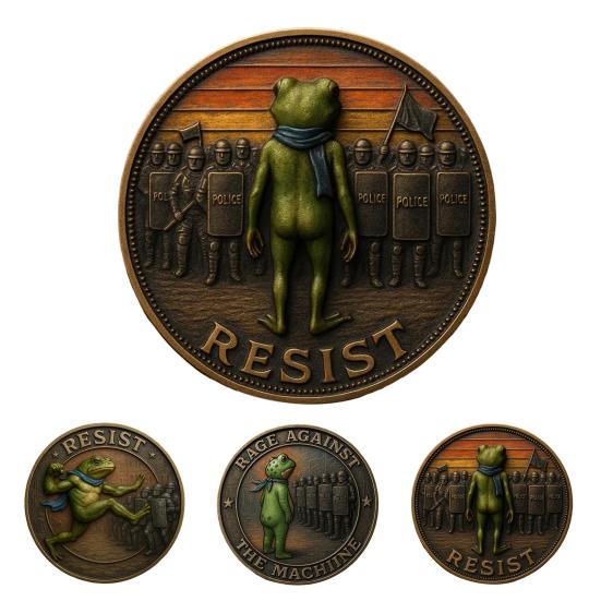 Yousheng Portland Frog Coin Frog Wearing Blue Scarf Metal Coin Collectible Inspirational Resist Engraved Challenge Coin Gift for Inspiration Support