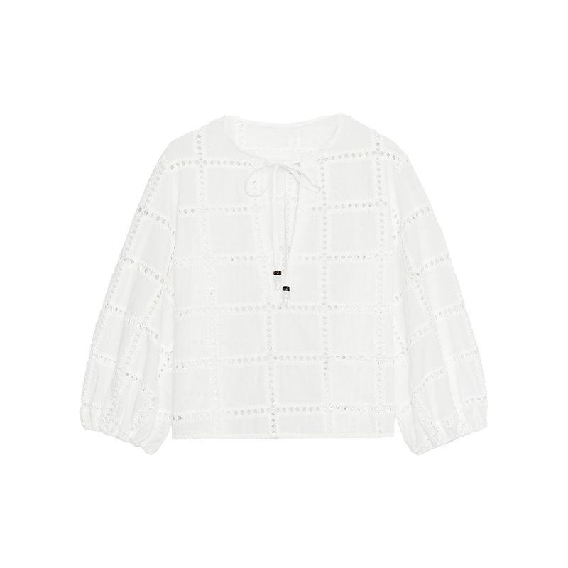 Zaprha 2025 Summer New Fashion Hollow Embroidered Short Round Neck V-neck Puff Sleeve Shirts 8741244