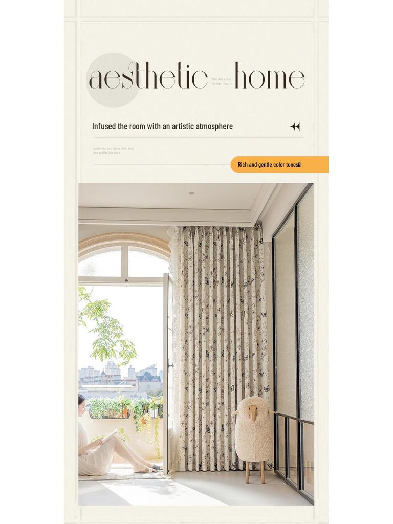 Blackout Lace Curtains with Warm Girly Digital Prints for Living Room and Bedroom