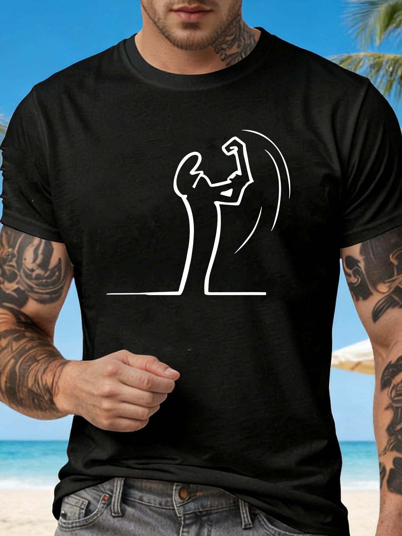 Minimalist Line Muscle Men S T-Shirt with Abstract Strength-Themed Print S