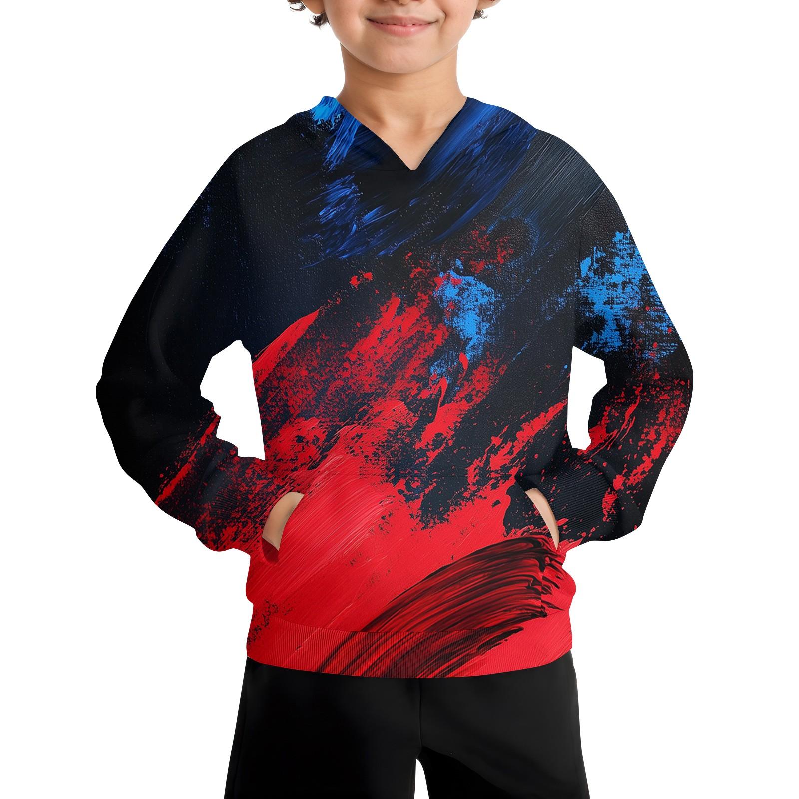 

Повседневная модная толстовка с длинным рукавом и капюшоном с карманом для мальчиков 100 красный