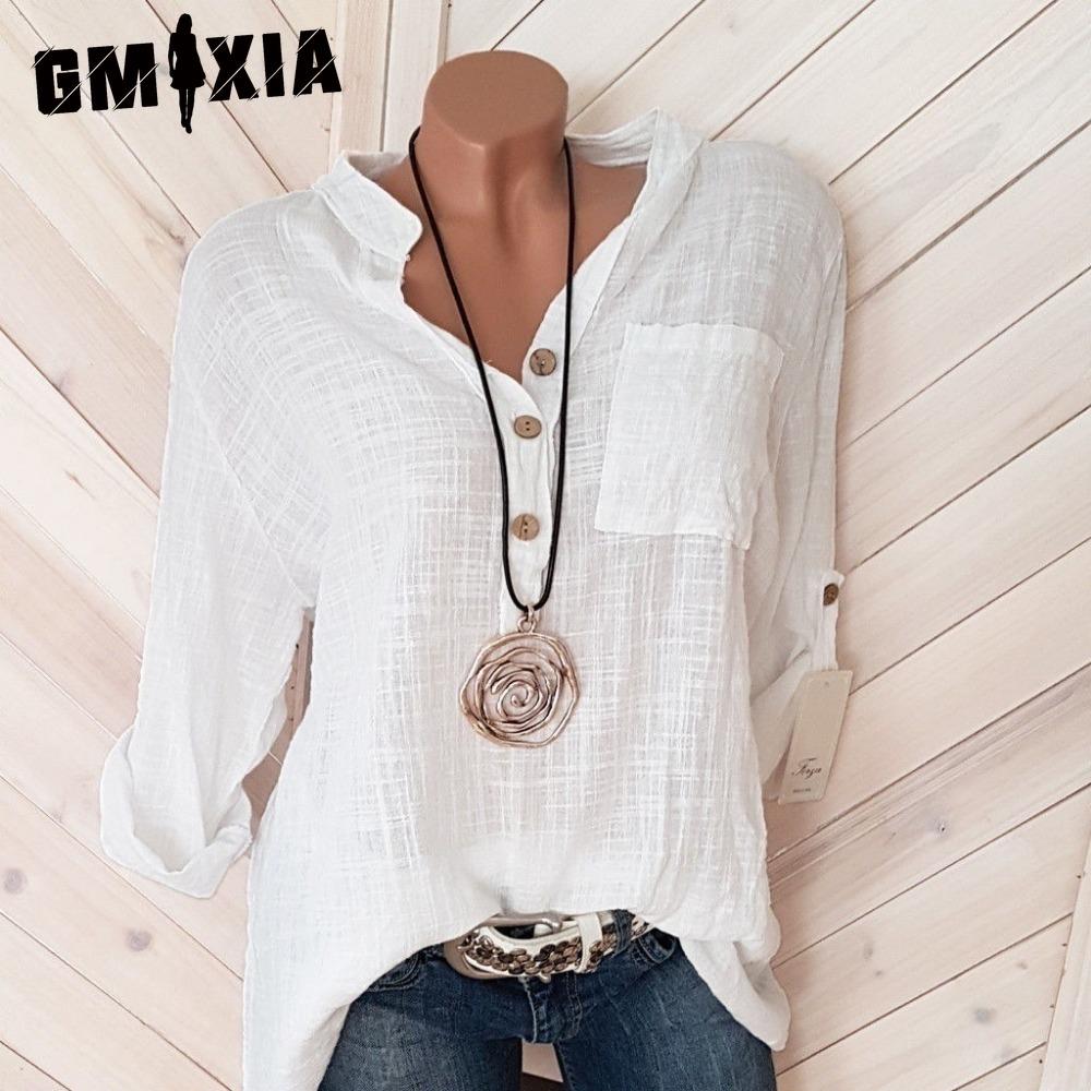 

GMXIA Женские модные повседневные однотонные блузки и рубашки-поло с длинным рукавом с принтом S белый